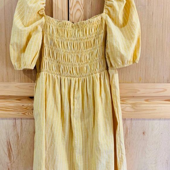 Umgee New W/Tags Yellow Cotton Smocked Front Square Neck Dress Sz L - Picture 3 of 5